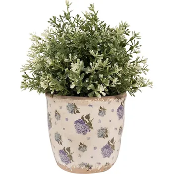 Obal na květináč Béžový keramický obal na květináč s květy hortenzie Lilla S - Ø 13*12 cm