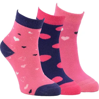 Pánské ponožky Ponožky dětské froté bavlněné 8501124, zimní, dívčí, růžová srdíčka, 3 páry, vel. 23-26