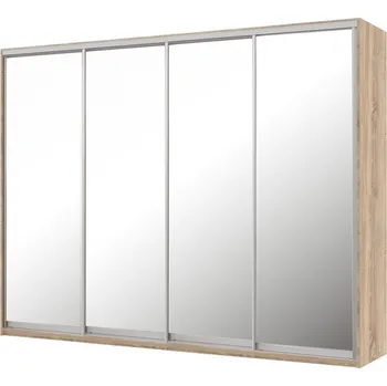 Šatní skříň Skříň 4D 2700x600x2400, 4 zrcadla, Světlý dub sonoma