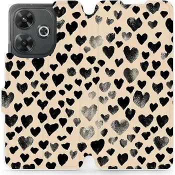Pouzdro na mobilní telefon Flipové pouzdro Mobiwear - Xiaomi Redmi 13 - VA51S Černá srdíčka (Knížkové flip pouzdro, obal, kryt na mobil Xiaomi Redmi 13 - VA51S Černá srdíčka, materiál Umělá kůže + TPU - ochrana 360°, stojánek, silikonová vanička, magnetické zavírání)