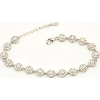 Náramek Dámský stříbrný opálový náramek se zirkony 17-20 cm 76650BF + dárek zdarma
