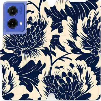 Pouzdro na mobilní telefon Flipové pouzdro Mobiwear - Motorola Moto G85 5G - VA40S Modré a béžové květy (Knížkové flip pouzdro, obal, kryt na mobil Motorola Moto G85 5G - VA40S Modré a béžové květy, materiál Umělá kůže + TPU - ochrana 360°, stojánek, silikonová vanička, magnetické)
