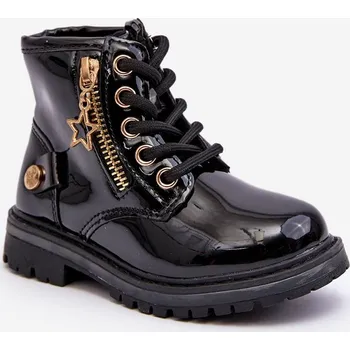 Dětská běžecká obuv Lakované kozačky s nákrčníkom a zipsom bordové Felori Barva: Černá, Velikost: 25