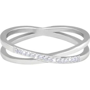 Prsten Troli Jemný dvojitý prsten z oceli s čirými zirkony Silver 54 mm + 2 měsíce na vrácení zboží
