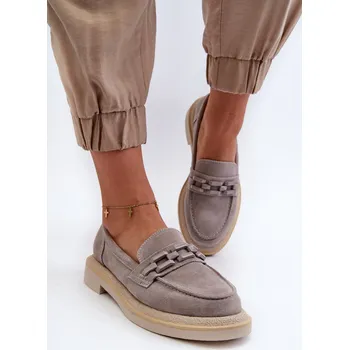 Dámské mokasíny Dámské semišové mokasíny na ploché podrážce s ozdobou D&A TW101 Barva: Stříbrná, Velikost: 40