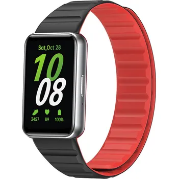 Příslušenství k chytrým hodinkám Silikonový magnetický řemínek pro Samsung Galaxy Fit 3 Barva: Černo-Červený