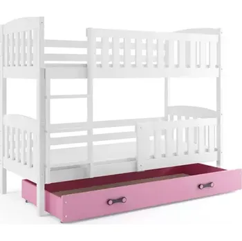 BMS GROUP Dětská patrová postel Kubus - 2 osoby, 80x190 s úložným prostorem bez matrace – Bílá, Růžová