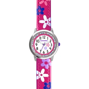 Hodinky CLOCKODILE Náramkové růžové dívčí dětské hodinky s kamínky a kytičkami CWG5203 
