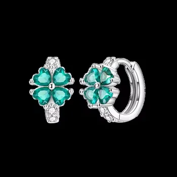 Náušnice Stříbrné dámské/dívčí náušnice se zirkony - kroužky Varianta: KJE277 zelená květina