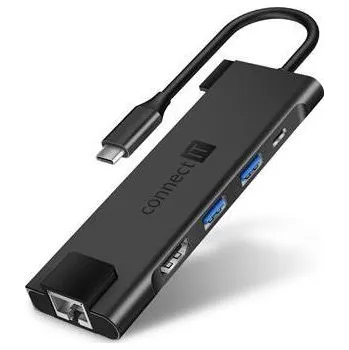 USB hub CONNECT IT Multi5in1 USB-C hub, 5v1 (USB-C, 2xUSB-A, HDMI, RJ45), externí, antracitová
