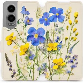 Pouzdro na mobilní telefon Flipové pouzdro Mobiwear - OnePlus Nord CE 4 Lite 5G - VP41S Modré a žluté kvítky (Knížkové flip pouzdro, obal, kryt na mobil OnePlus Nord CE 4 Lite 5G - VP41S Modré a žluté kvítky, materiál Umělá kůže + TPU - ochrana 360°, stojánek, silikonová vanička,)