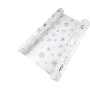 Výtvárné potřeby Vánoční organza s vločkami šíře 50 cm, barva 3 bílá stříbrná