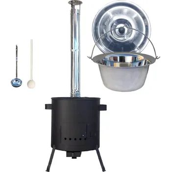 Kempingové nádobí Nerezový kotlík 22 L (0,8 mm) + žáruvzdorná kotlina (1 mm) 42 PLUS 600 + poklice + vařečka + naběračka