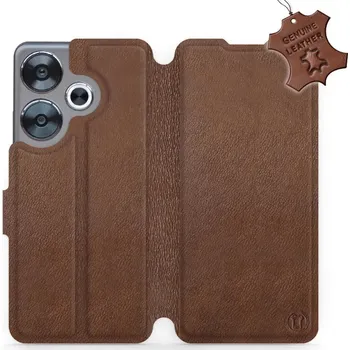 Pouzdro na mobilní telefon Kožené flip pouzdro Mobiwear - Xiaomi Poco F6 5G - Hnědé (Kožené knížkové pouzdro, obal, kryt na mobil Xiaomi Poco F6 5G, Hnědé, materiál Genuine Leather, ochrana 360°, stojánek, silikonová vanička, magnetické zavírání)