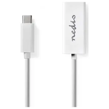 Elektrická zásuvka Nedis CCGB64950WT02 - Síťový adaptér USB | USB 3.2 Gen 1 | 1000 Mbps | USB-C™ Zástrčka | RJ45 Zásuvka | 0.20 m | Bílá