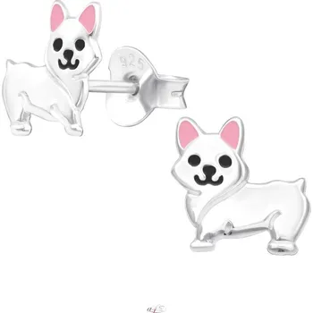 Náušnice Stříbrné puzetové náušnice Pejsek S43137 (Náušnice se psem, pes)