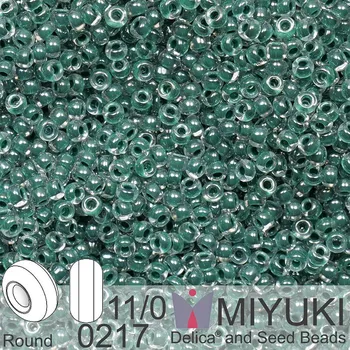 Korálek Korálky Miyuki Round 11/0. Barva 0217 Forest Green Lined Crystal. Balení 5g.