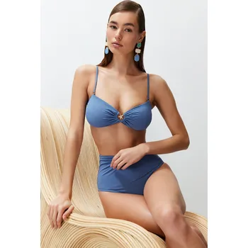 autíčko Trendyol Blue Strapless Premium Accessorized Mix&amp;Match Bikini Top Trendyol modrá 2660924