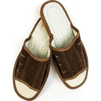 Pánské pantofle Pánské kožené papuče v hnědé barvě 20 B, VELIKOST 46