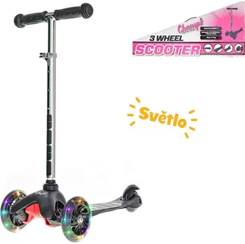 Koloběžka Koloběžka černá tři kola a nastavitelná řídítka se svítícími LED koly