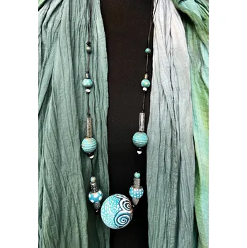 Náhrdelník Originální zajímavý malovaný dřevěný náhrdelník mořský