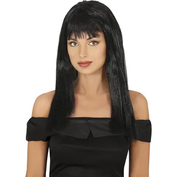 Karnevalová paruka Guirca Černá dámská paruka dlouhé vlasy s ofinou