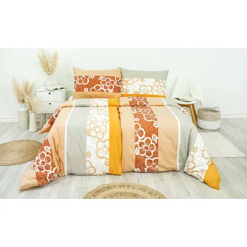 Povlečení Stanex Ložní povlečení bavlněné květiny béžové (LS149) rozměr: 140 x 200 + 90 x 70, Zapínání: Knoflíkové