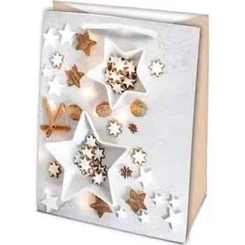 Dárková taška Český výrobce Dárková papírová taška vánoční M béžová 24cm