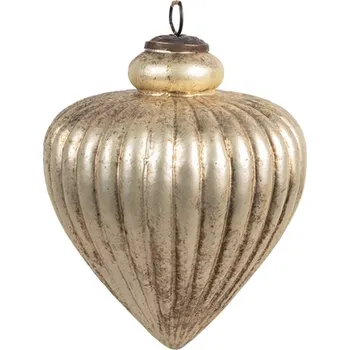 Vánoční ozdoba Zlatá skleněná vánoční cetka ve tvaru trojúhelníku s hnědým odřením Noella M – 12x16 cm