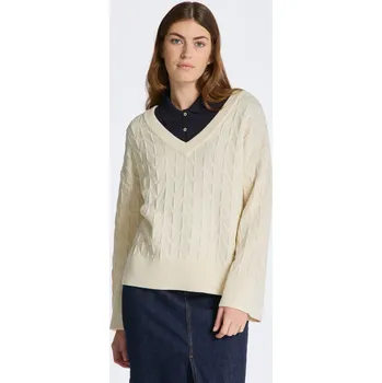 Dámský svetr SVETR GANT HERRINGBONE V-NECK CREAM
