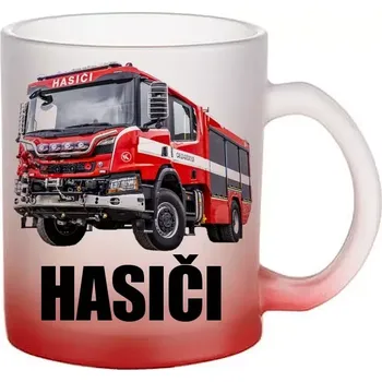 Scania skleněný hrneček HASIČI (hrneček s hasičským autem matné sklo )