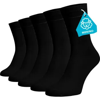 Dámské termo ponožky Zvýhodněný set 5 párů MERINO vysokých ponožek - černá Vlna (Merino) 39-41