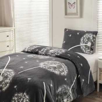 Povlečení Mikroplyšové povlečení Premium 140x200+70x90 Pampelišky šedé