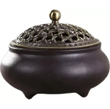 Aroma lampa Keramická kadidelnice s víkem hnědá (Určeno pro uhlík a nebo vonný kužel, františek)