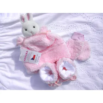 Kojenecká čepice AMÁLKA Chlupatá kojenecká souprava, růžová Velikost: 56-62