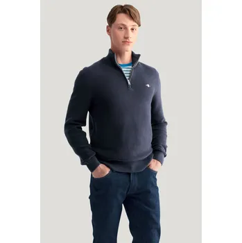Pánské oblečení SVETR GANT TEXTURED COTTON H-ZIP EVENING BLUE