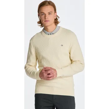 Pánské oblečení SVETR GANT COTTON TEXTURE C-NECK CREAM