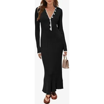 Dámské šaty Dámské svetrové šaty dlouhé s límečekem zelené L