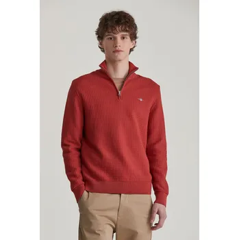 Pánské oblečení SVETR GANT COTTON TEXTURED HALF ZIP IRON RED