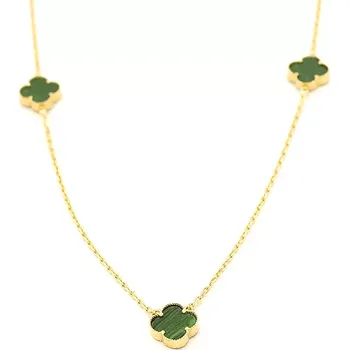 Řetízek Zlatý řetízek se čtyřlístky se zeleným kamenem 3,27g 45 cm