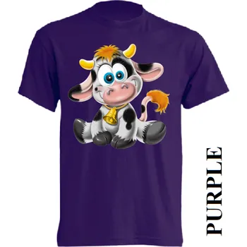 Dívčí tričko levné-dětské-bavlnene-tričko-potisk-kravička Barva: Purple - purpurová, velikost: 164