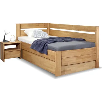 Postel Rohová zvýšená postel jednolůžko s úložným prostorem Academia, masiv buk, Pravá