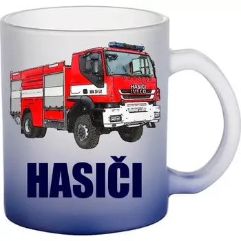 Iveco Trakker 4x4 modrý skleněný hrneček HASIČI (hrneček s hasičským autem matné sklo )