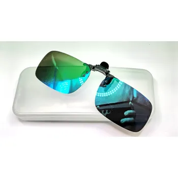 Sluneční brýle Polarizační klips na dioptrické brýle QiiM P-19, zrcadlově modrozelený s pouzdrem (Sluneční klip na dioptrické brýle - polarizační, modrý, ochrana očí, řidiči, rybář, sportovci)