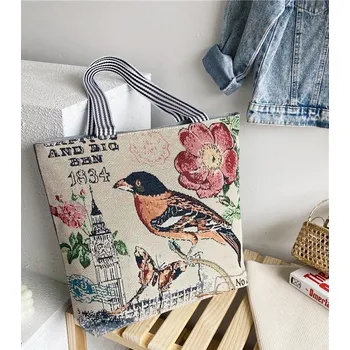 Plátěná taška motiv ptáček pruhované ucho