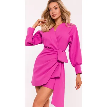Dámské šaty Zavinovací minišaty s mašlí MOE M802 růžové EU velikost: M