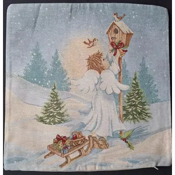 Povlak na dekorativní polštářek GOBELÍNOVÝ POVLAK - VÁNOČNÍ Andělíček sáňky