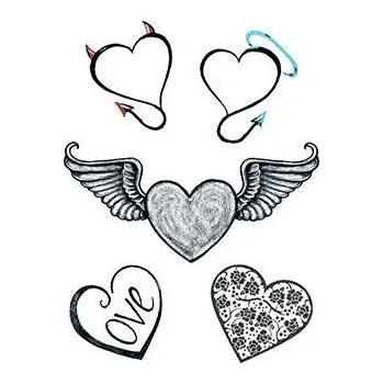 Odstranitelné tetování Sada 5 srdíček - dočasné tetování