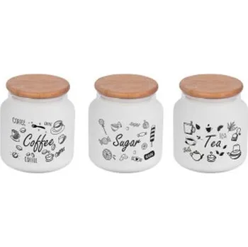 Dóza na potraviny dóza 0,64l, d10x11cm, TEA, COFFEE,SUGAR sklo/dřev.víko