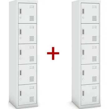 Nábytek Šatní skříňka S3 pětidveřová 1+1 ZDARMA, demont, cylindrický zámek, šedá/šedá